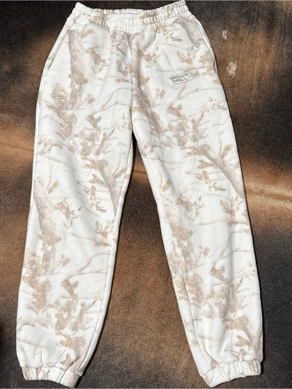 Comfrt Pants Womens Medium White Camo Fleece Jogger Elastic Waist Cuffed Pockets